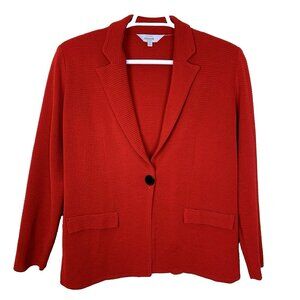 Exclusively Misook Womens Blazer 1X Red Knit 1 Button Holiday Classic Jacket